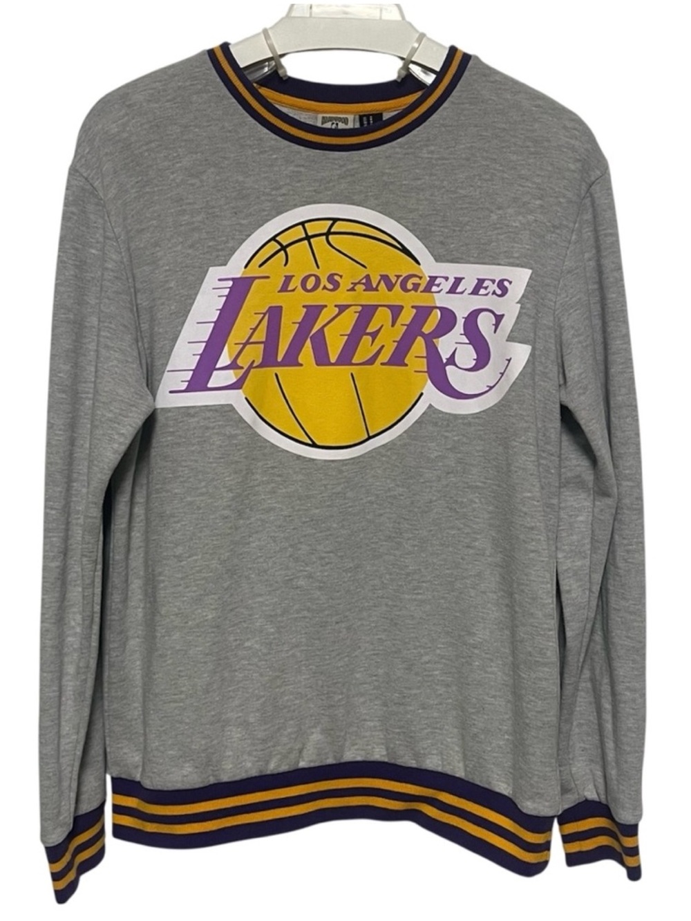 NBA Hardwood Classics LA Lakers Grey Striped Crewneck Sweatshirt Medium